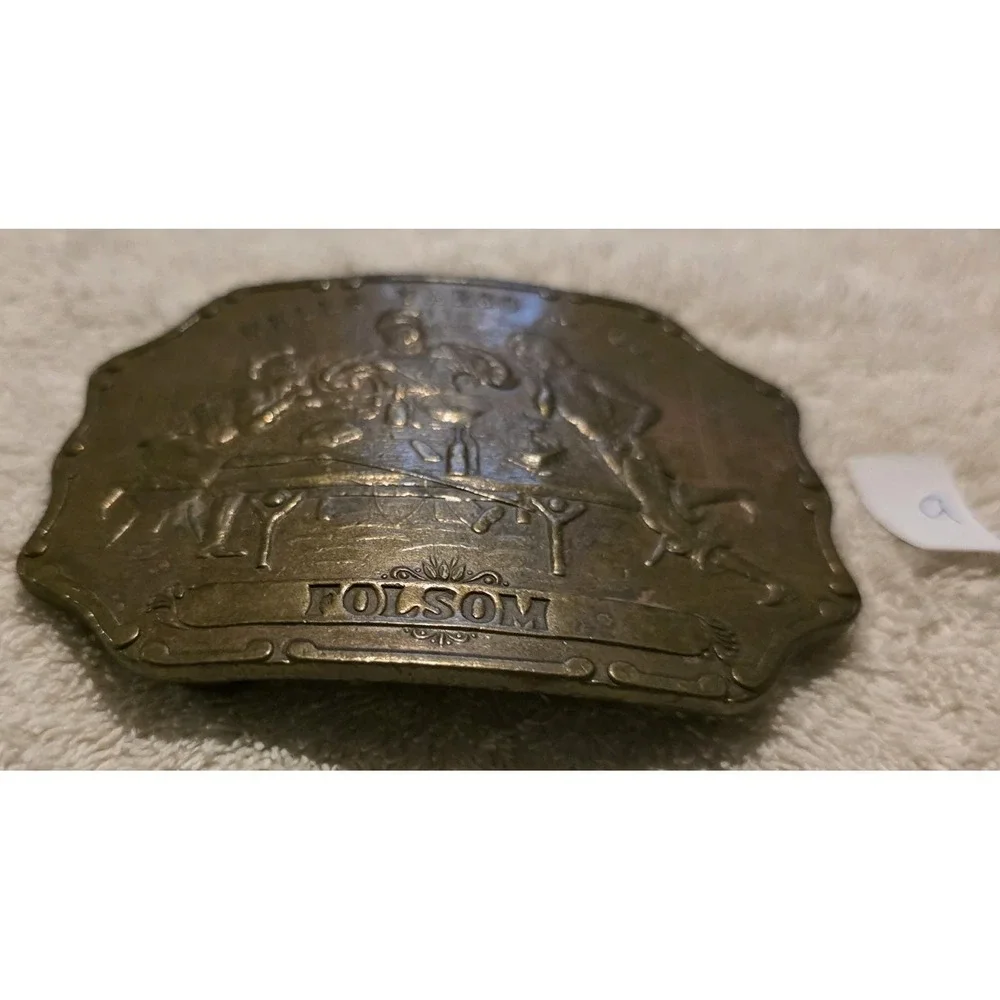 Vintage Wells Fargo & Co Folsom Brass Belt Buckle Old West Gambling Saloon 9